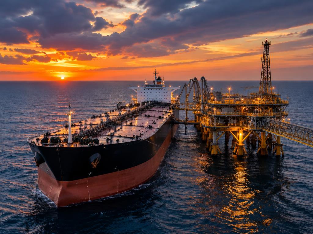Illustrative crude oil tanker at an offshore export terminal