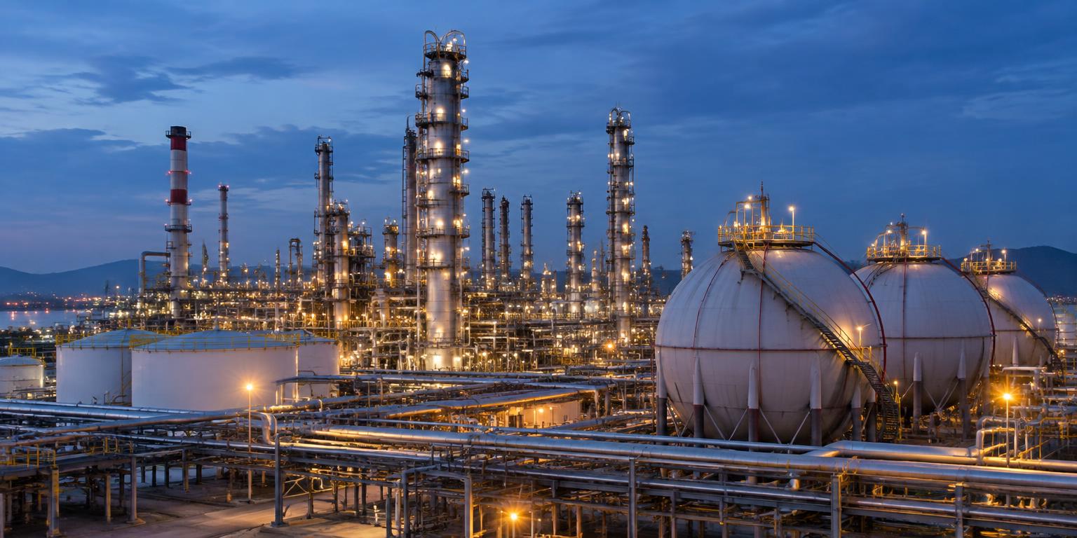 Illustrative modern refinery processing infrastructure and petroleum storage terminals